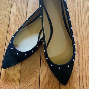 Black Suede Flats 8.5 Pearl Trim
